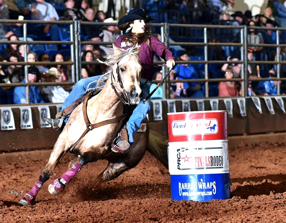 Michelle Darling will return to the Chisholm Trail Ram Prairie Circuit Finals Rodeo for the third straight year, this time as the No. 1 cowgirl in the barrel racing standings. (PHOTO BY FLY THOMAS)