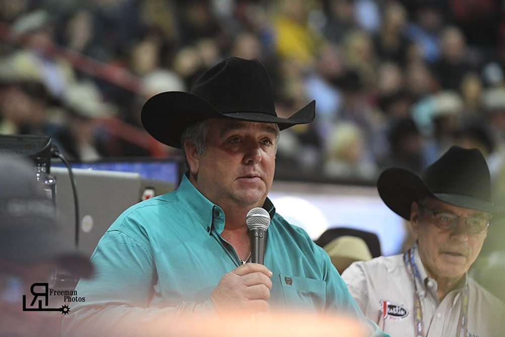 Andy Stewart, one of the longtime voices of the Guymon Pioneer Days Rodeo, called the action at the 2019 National Finals Rodeo. He will bring back that experience to this year's rodeo, set for the first weekend of the day. (PHOTO BY ROBBY FREEMAN)