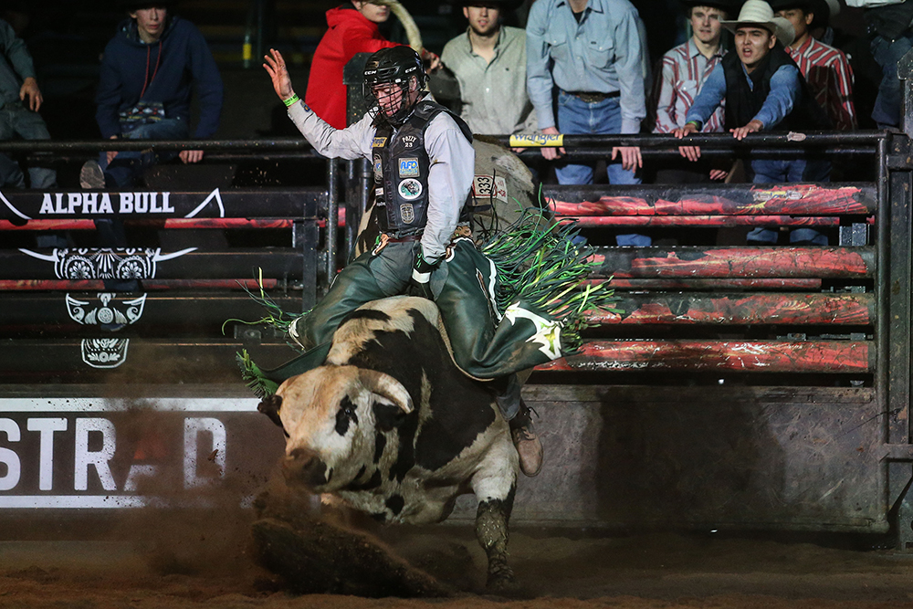 Jordan Hansen hopes to defend his title at the PBR Dawson Creek (British Columbia) Fueled by Lyons Production Services when it takes place Nov. 30. (PHOTO COURTESY OF ALPHA BULL)