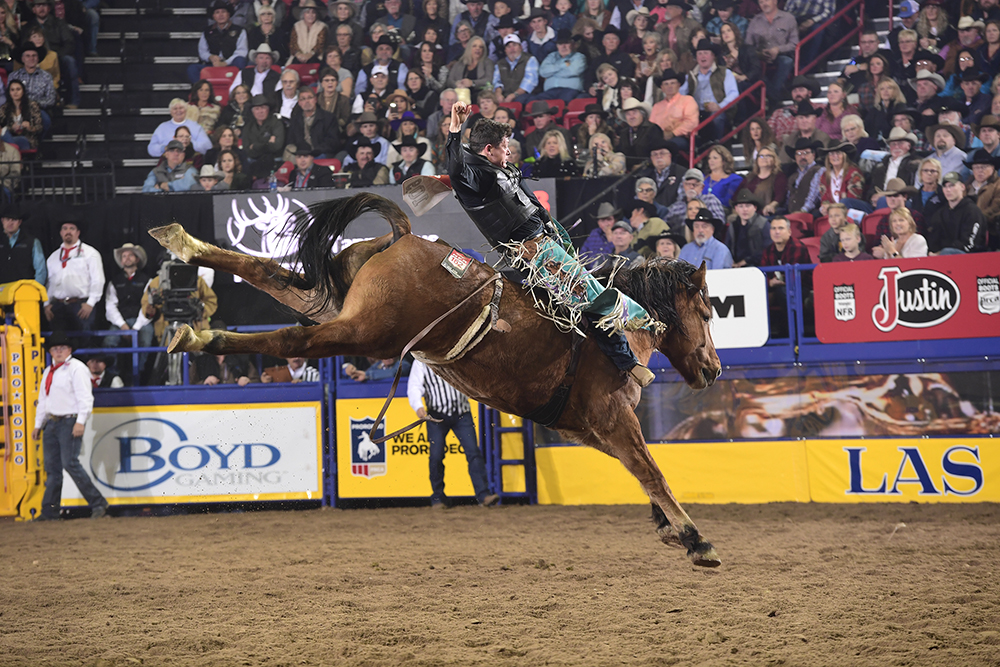 Tanner Aus returns to the National Finals Rodeo for the fifth time in his career, this time sitting in eighth place in the world standings. (PRCA PRORODEO PHOTO BY JAMES PHIFER)