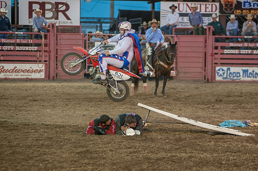 Justin Rumford will return to Dodge City Roundup Rodeo to help entertain the crowd along with trick rider Madison MacDonald. (PHOTO BY FRAN RUCHALSKI)