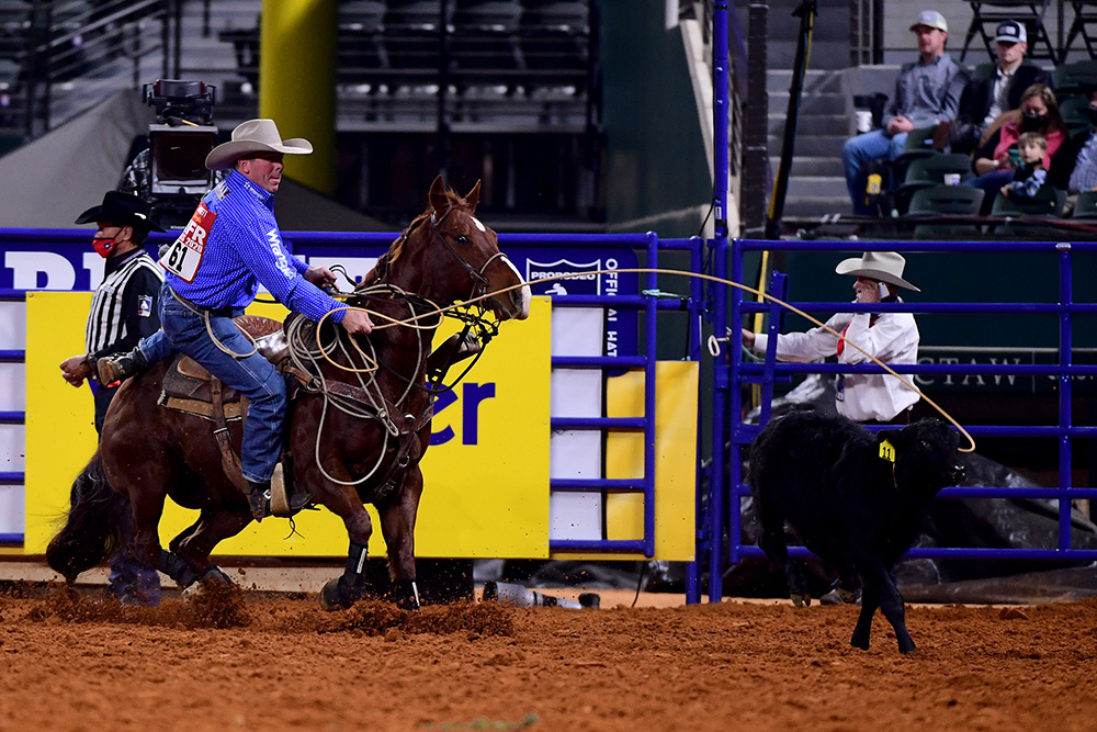 Ryan Jarrett earned another go-round paycheck during Friday's ninth round of the National Finals Rodeo. (PHOTO BY JAMES PHIFER)